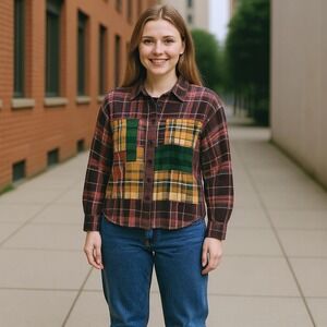 BDG‎ Urban Outfitters Patchwork Plaid Flannel Button Down Shirt Medium Festival